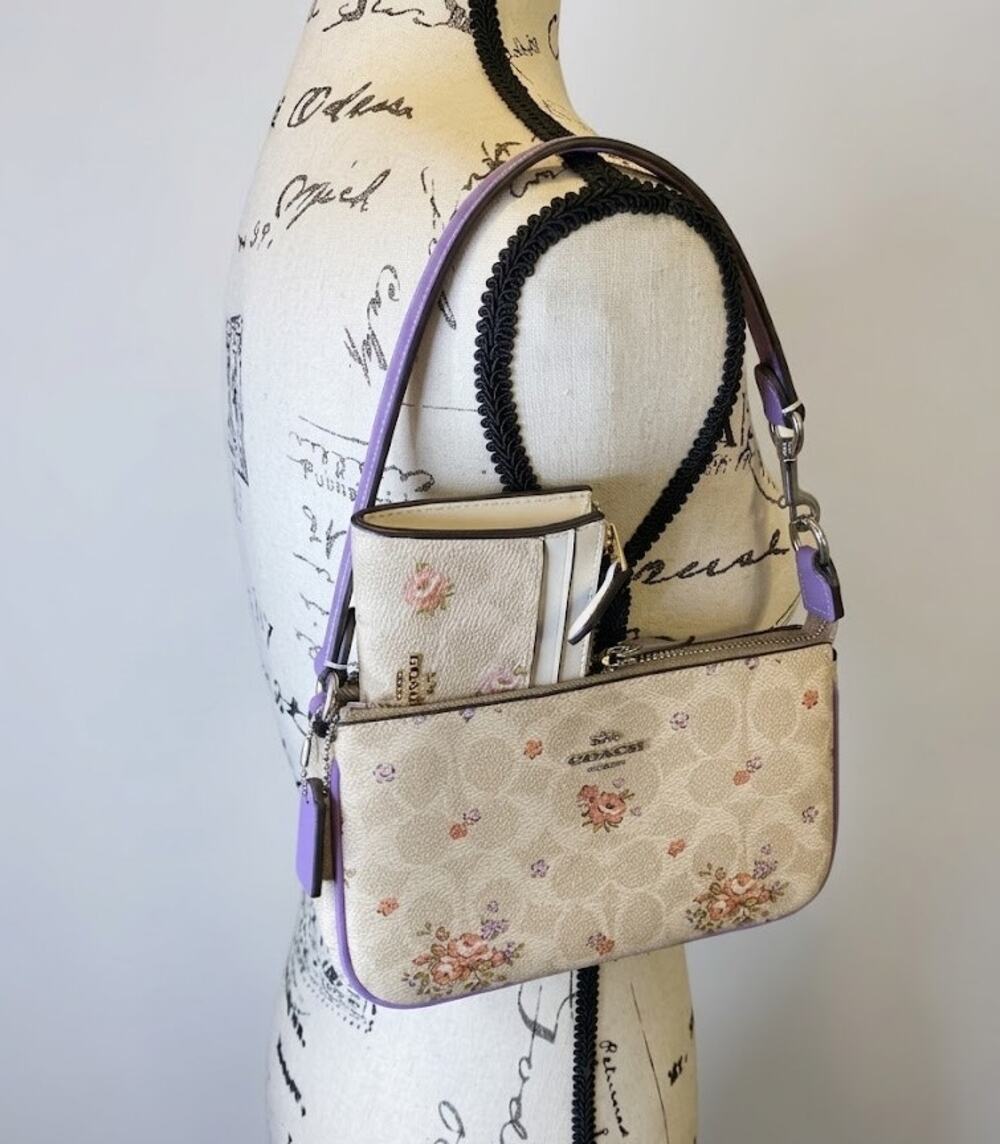 NWT Coach Nolita 19 & Zip Card Case Set Signature Floral Purple Lilac Sand Multi